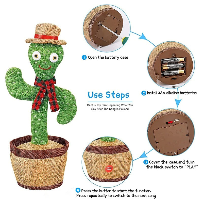 Electronic Rechargeable Shake Dancing Cactus Funny Singing Wriggle Dancing Educational Toy